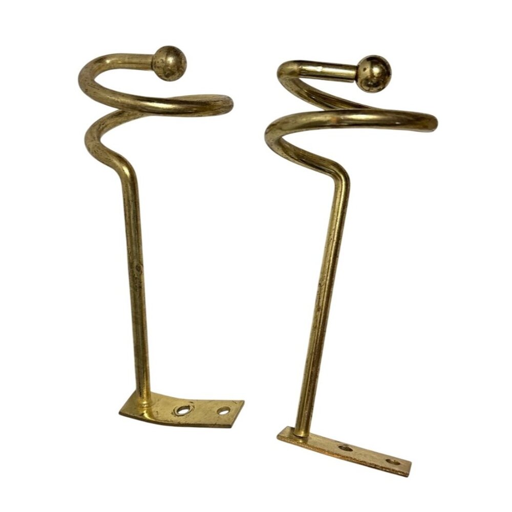 Vintage Brass Swirl Spiral Wall Hook Curtain Tie Backs 5.5" Elegant Set of 2